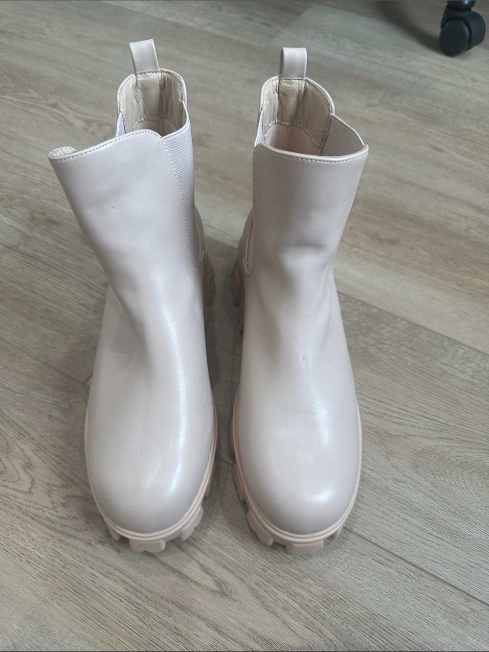 Lulu's Cream Chelsea Lug Ankle Boots